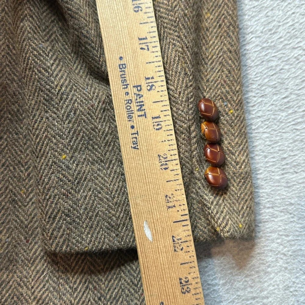 Vintage Stafford Blazer Mens 46R Brown Herringbone Wool‎ Lambswool Elbow Patch